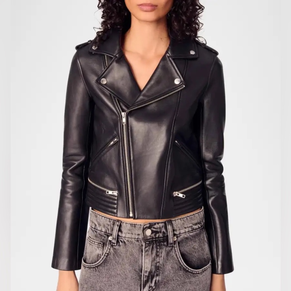 Maje Basaltm Leather Biker Jacket in Black New with Tags!